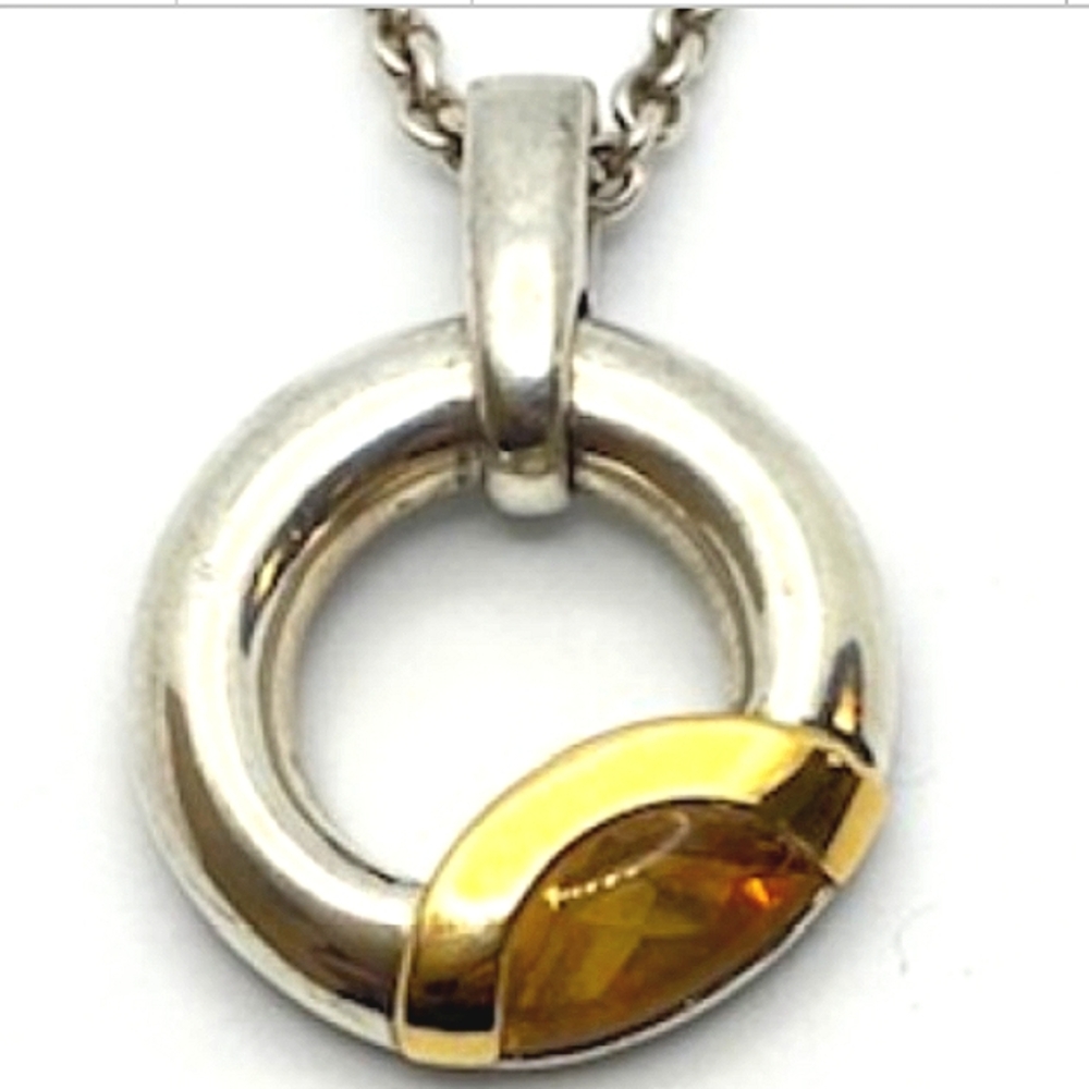 18K Movado .925 Sterling Silver & Yellow Gold Pendant Necklace